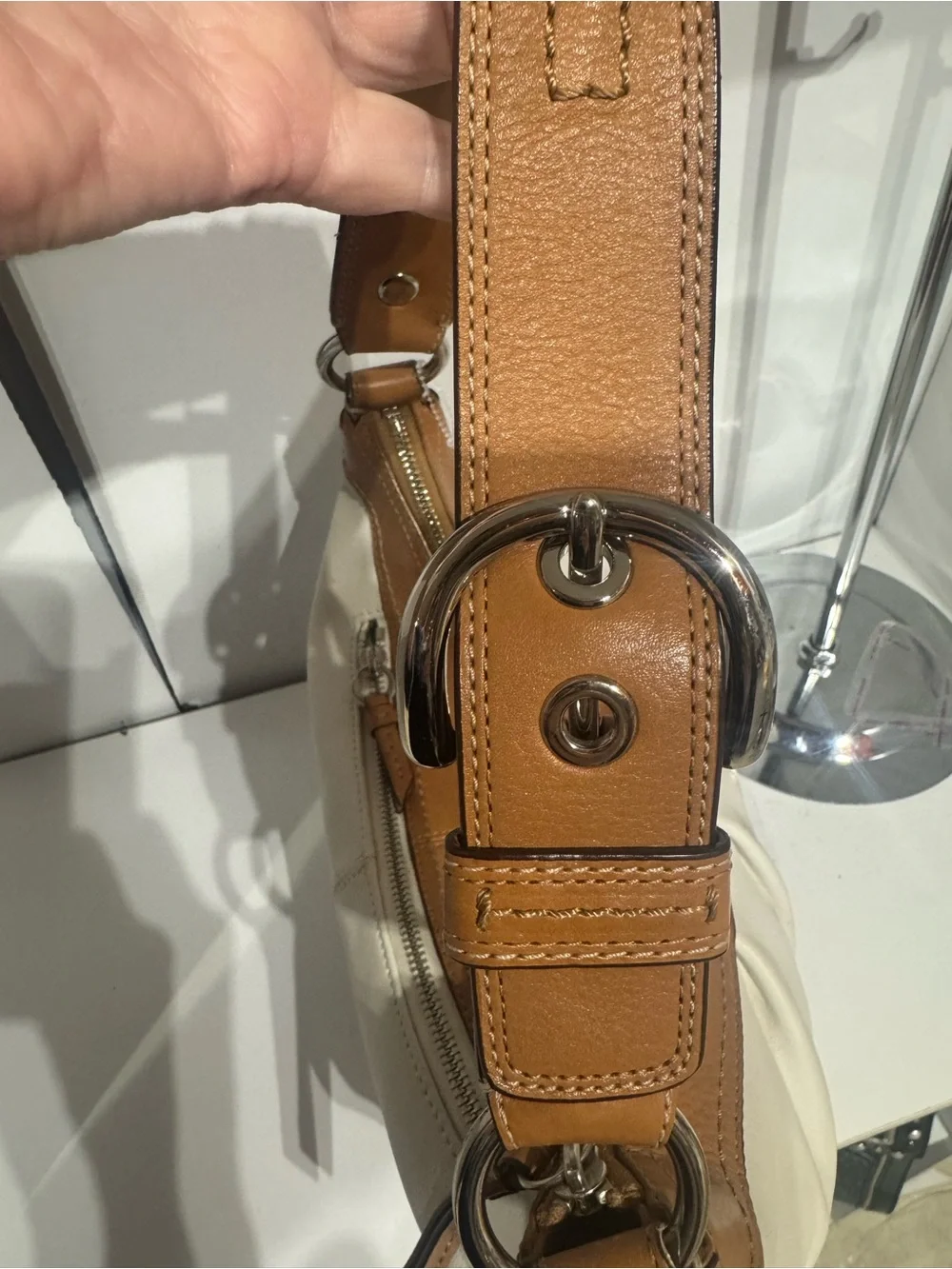 Coach Two-Tone White and Tan Leather Shoulder Hobo